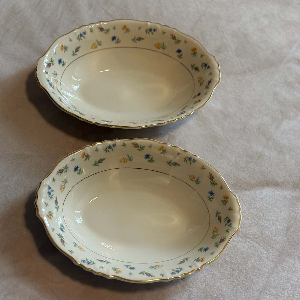 Set of 2 Syracuse China Federal Shape Floral Oval Vegetable Bowls